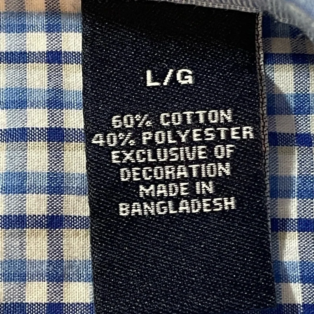 Chaps Easy Care Shirt Mens Size Large Blue Plaid Check Short Sleeve Button Front